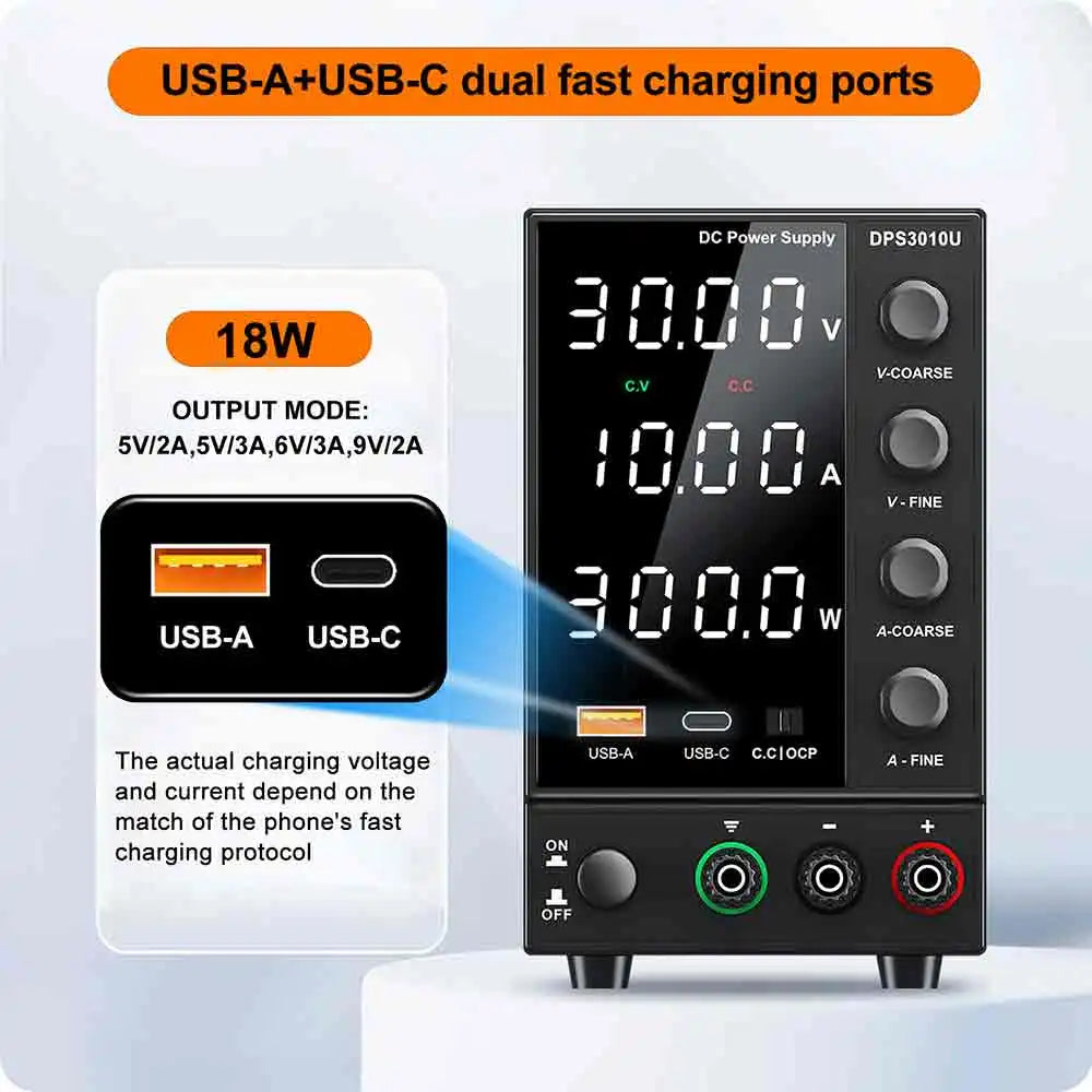 Fuente de Alimentación de Laboratorio Ajustable CC 30V/60V/120V – 5A/10A/3A con Pantalla LCD y Salida Estabilizada