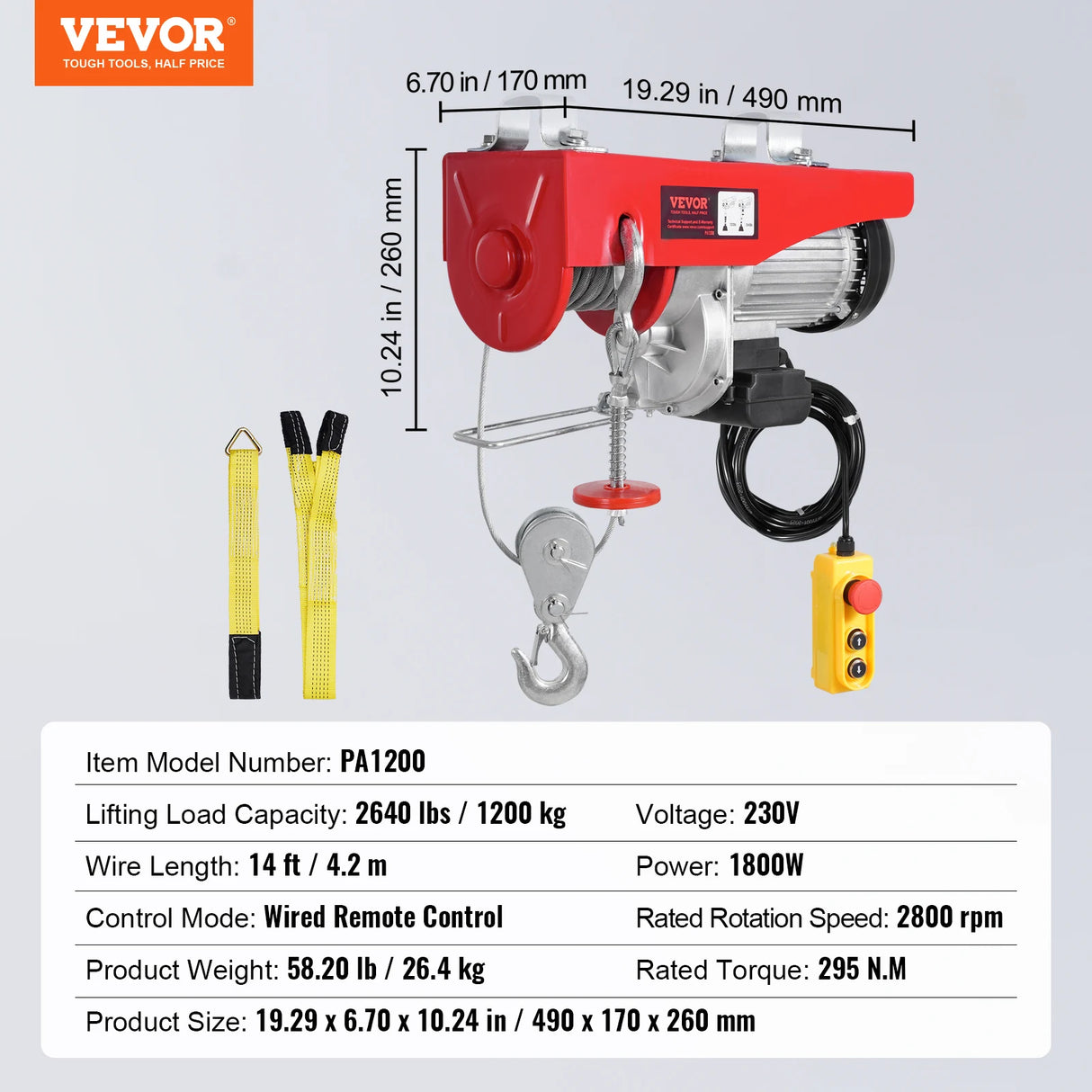 Polipasto Eléctrico VEVOR 250 kg 510W – Elevación 12 m con Motor de Cobre para Garaje y Almacén