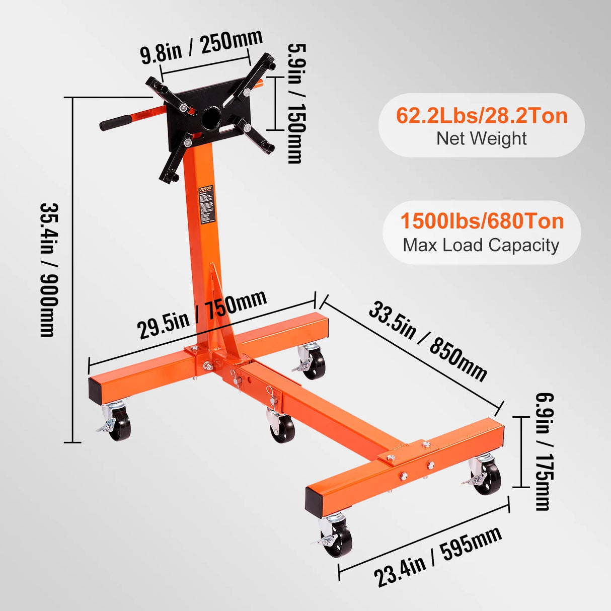 Soporte de Motor SucceBuy 750/1300/1500 lb – Caballete Giratorio 360° para Reparación de Vehículos