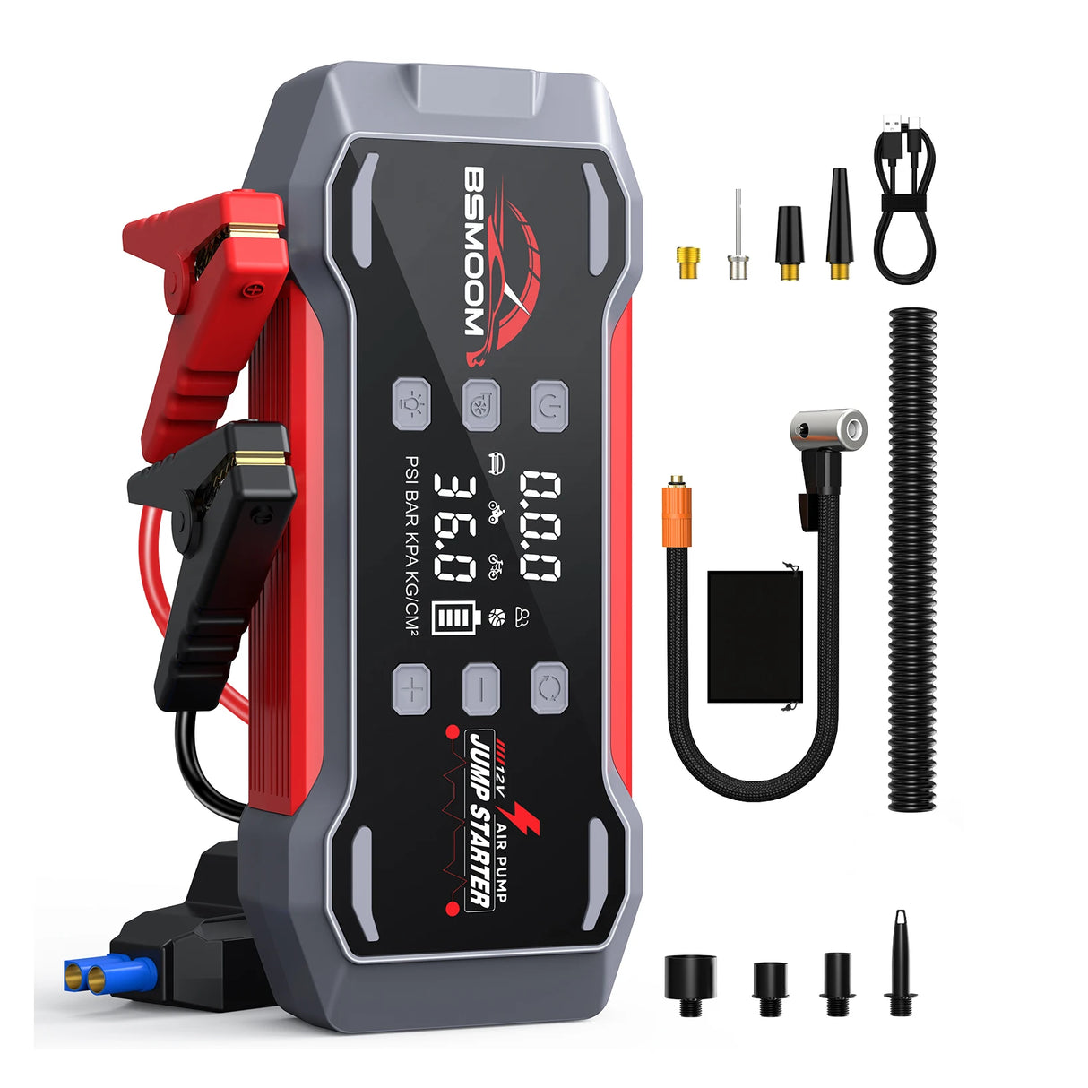 Arrancador de Coche 8000/9000A con Compresor 150 PSI – Booster Batería Portátil para Gasolina y Diésel