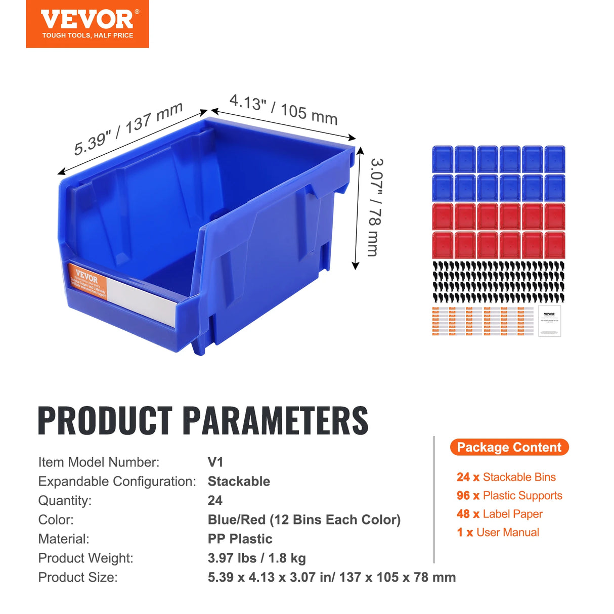 Contenedor de almacenamiento SucceBuy, contenedor organizador apilable de 24 Uds., estante escalonado independiente de 5x4x3 pulgadas para contenedor de apilamiento colgante de garaje