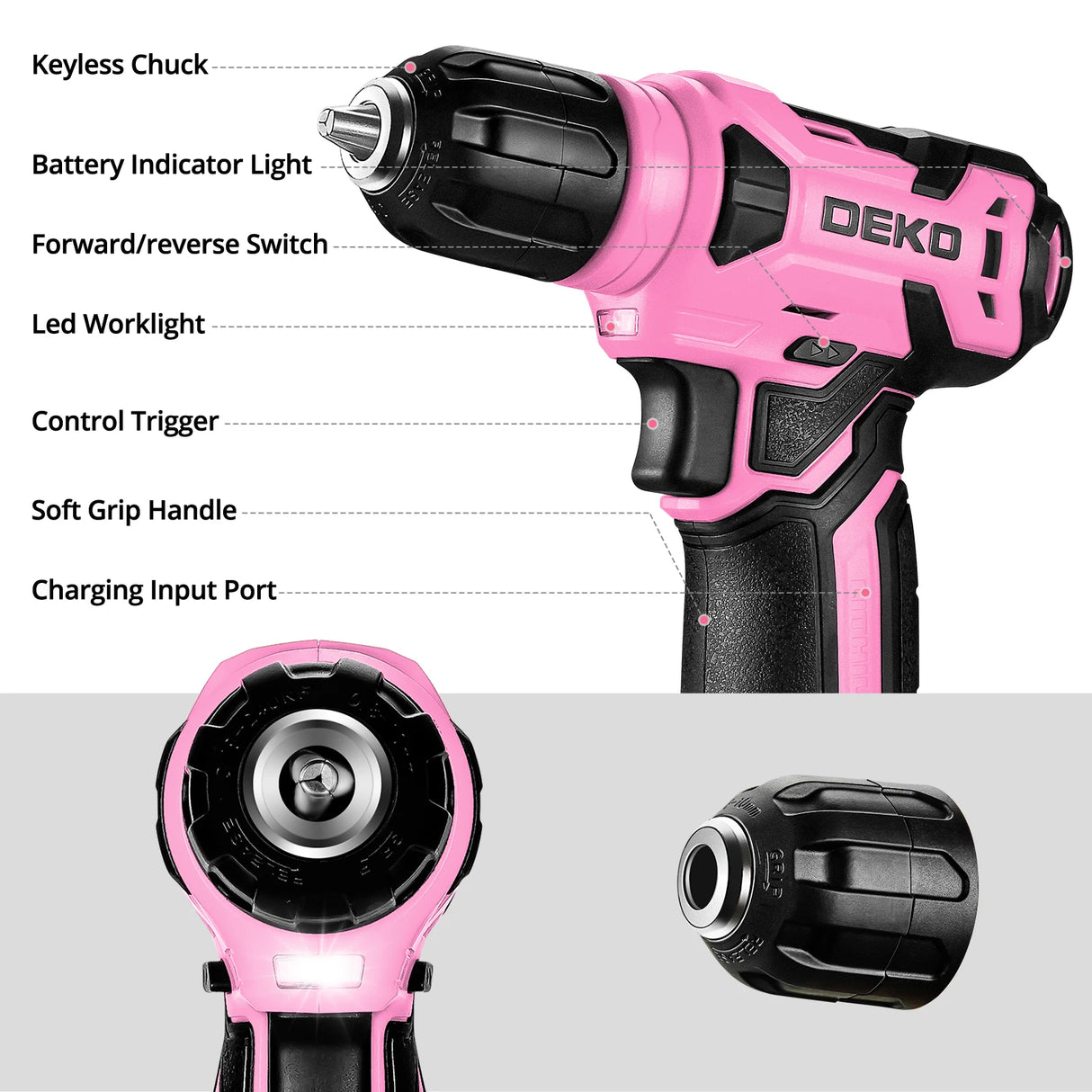 DEKO DKMT126 Kit de Herramientas 126 Piezas con Taladro Inalámbrico 8V y Accesorios para Bricolaje y Hogar