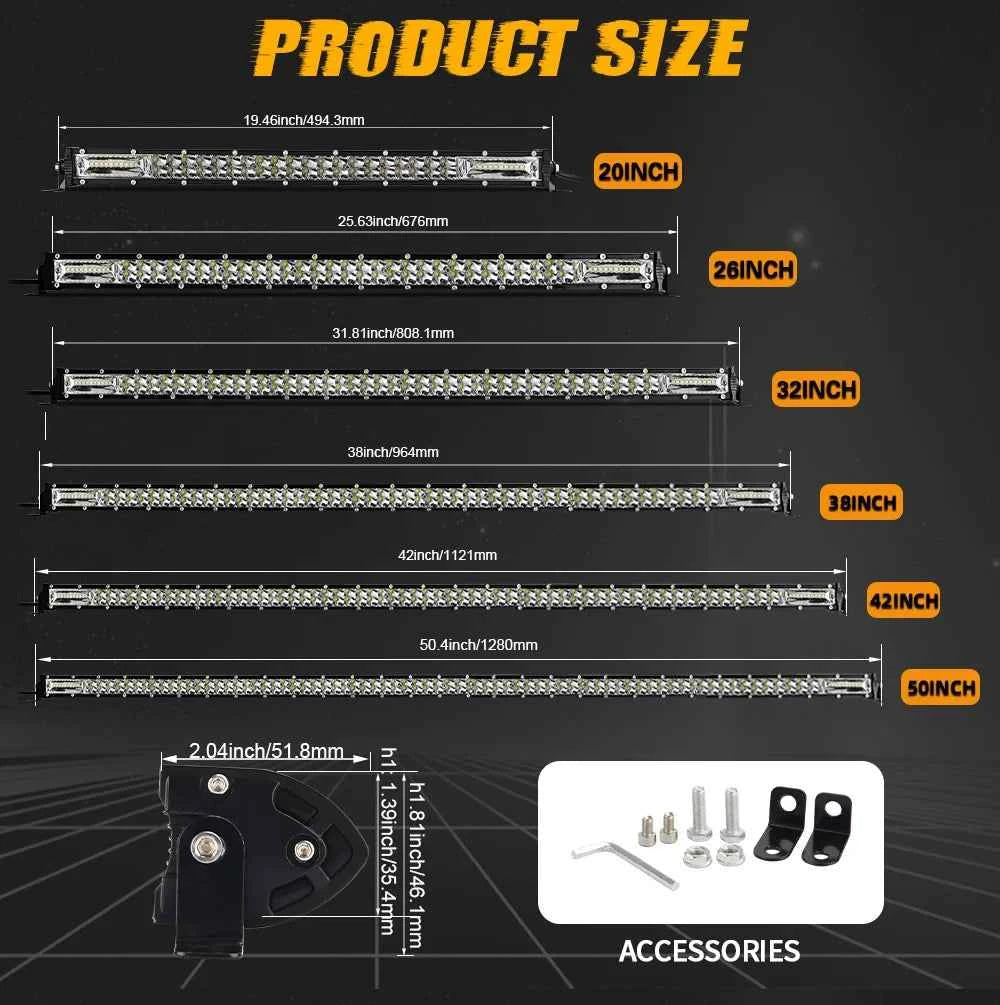 Barra LED UNISHINE 12D Slim 20-52” – Luz Off-Road 12V/24V para SUV y 4x4 con Haz Combinado Flood/Spot