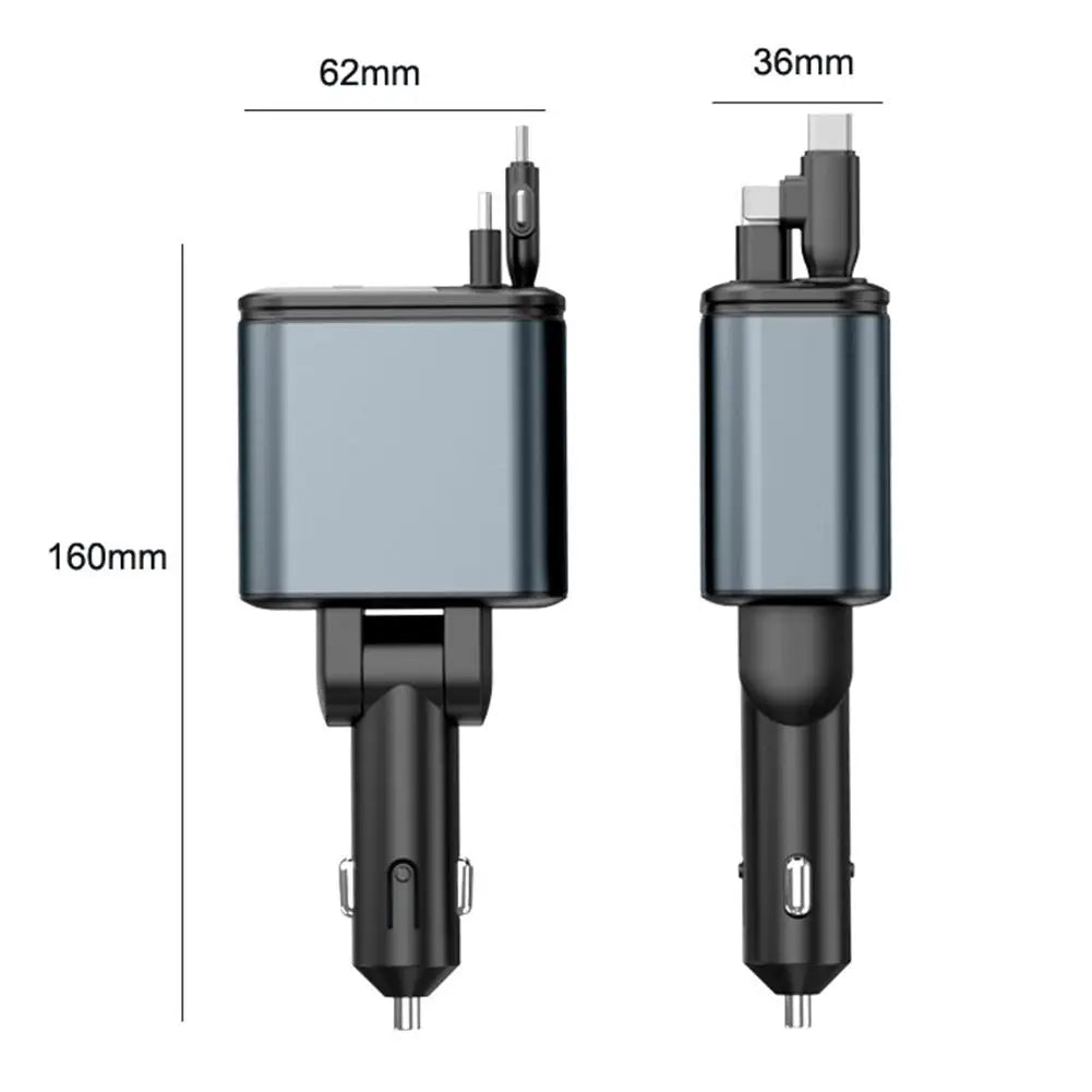 Cargador de Coche 5 en 1 con Bluetooth FM – Carga Rápida USB, Cable Retráctil, MP3 y Soporte U Disk