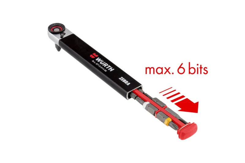 Würth Llave Carraca para puntas 1/4 pulgada,Cargador 6 Bits Integrado,Llave Reversible con cabezal Giratorio Manual,Carraca de 1/4 de pulgada con cargador integrado 1 punta PH1 y PH2 1 punta TX20 y TX25 1 punta hexagonal: 3