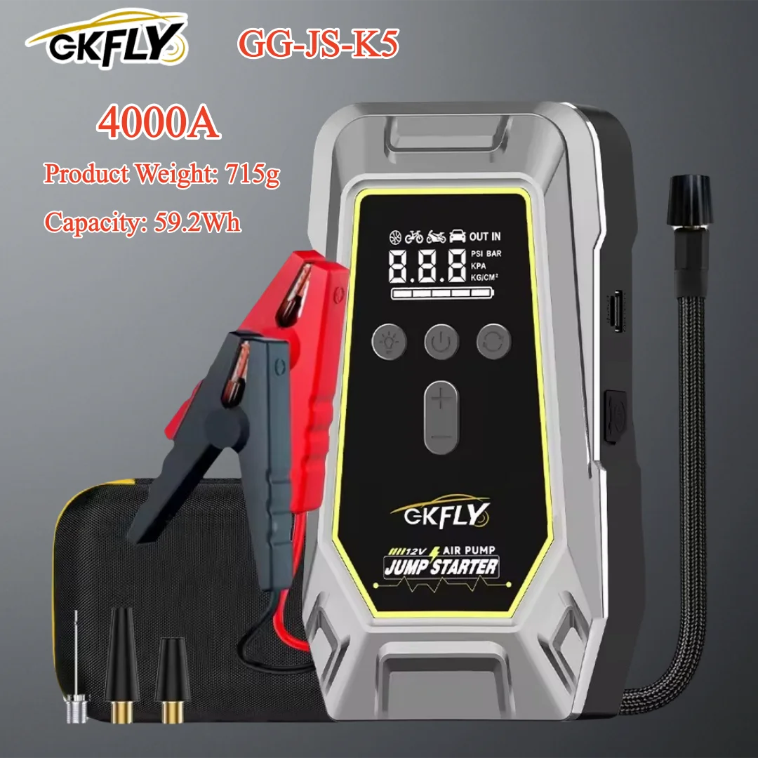 Arrancador de Coche 4 en 1 4000A con Compresor 150 PSI – Power Bank 59.2Wh e Inflador Digital 12V