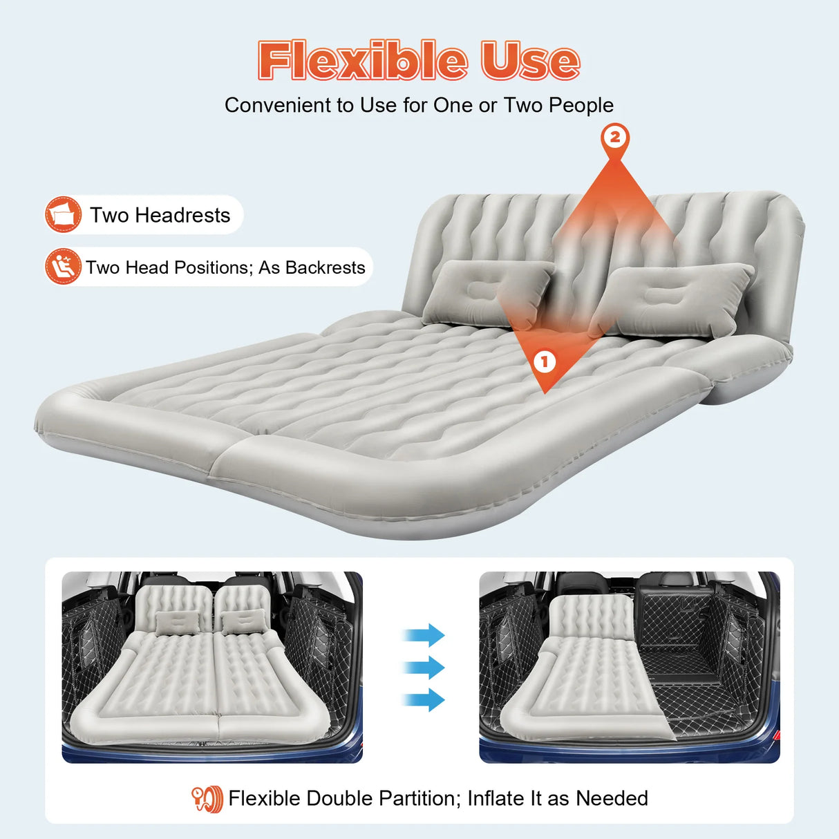 Cama Inflable para Coche con Bomba y Almohada – Colchón Hinchable Plegable Universal para Asiento Trasero, Cojín Flocado Portátil para Viajes