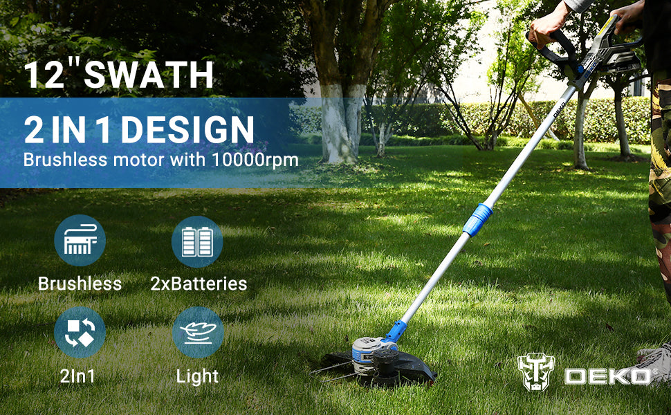 Desbrozadora DEKOPRO 2 en 1 20V – Cortabordes a Batería con 2 Baterías para Jardín