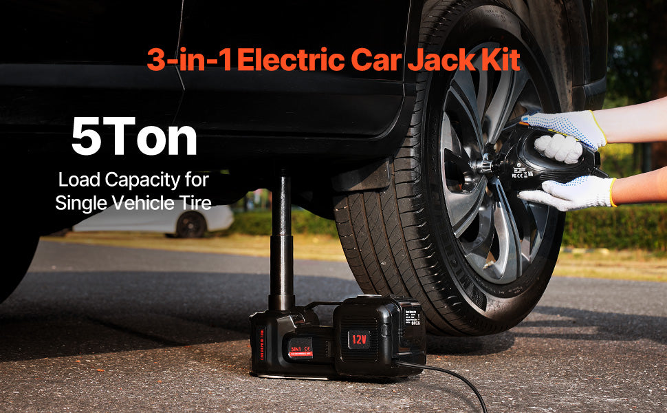 Gato de tijera eléctrico 5T 12V SucceBuy con llave de impacto, compresor de aire y luz LED, kit completo para coche SUV y camión