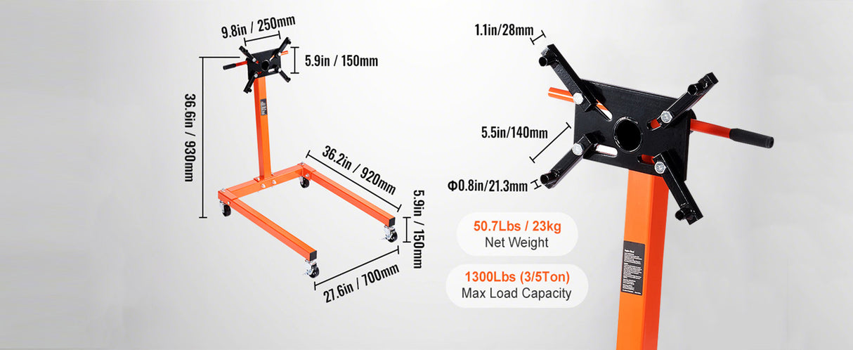 Soporte de Motor SucceBuy 750/1300/1500 lb – Caballete Giratorio 360° para Reparación de Vehículos