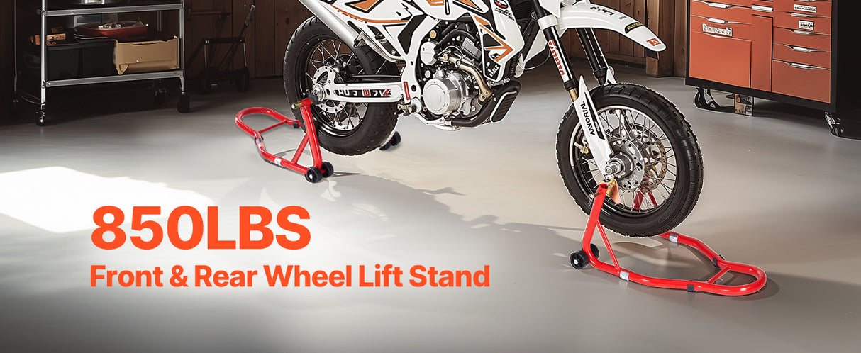 Soporte Elevador para Motocicleta SucceBuy 850 lb – Caballete Delantero y Trasero con Horquilla Doble y Soporte Basculante