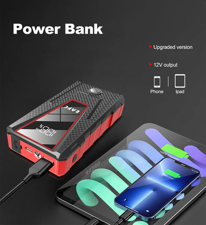 Arrancador de Coche EAFC 1200A 8000mAh – Booster Batería 12V Portátil con Power Bank