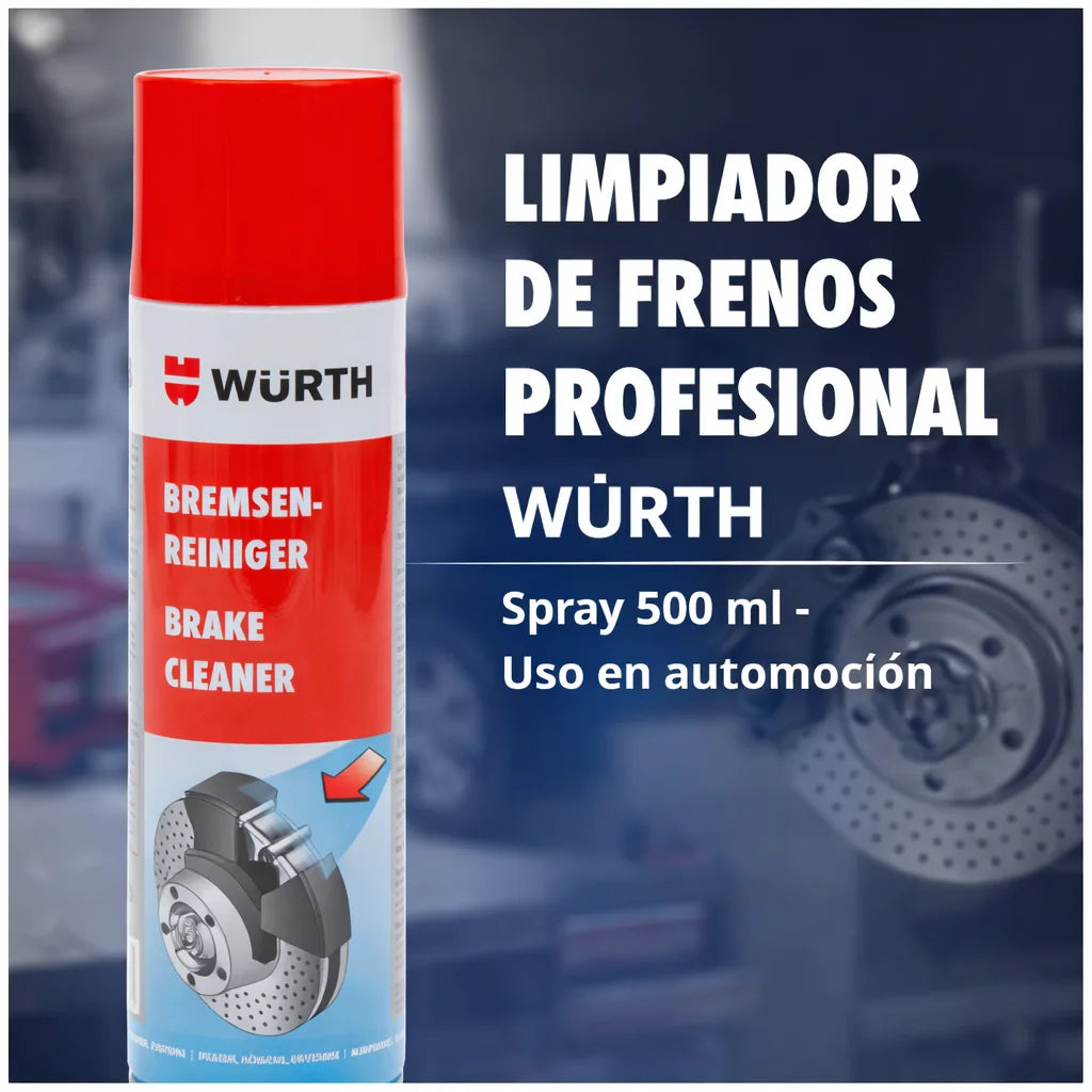 Limpiador de Frenos Würth Profesional Spray 500 ml – Desengrasante Sin Residuos para Discos, Tambor y Piezas Mecánicas
