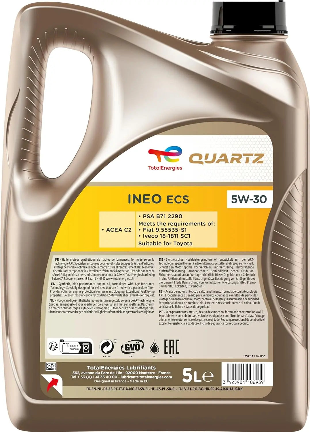 Total Quartz INEO ECS 5W-30 5L – Aceite Sintético de Alto Rendimiento para Motor
