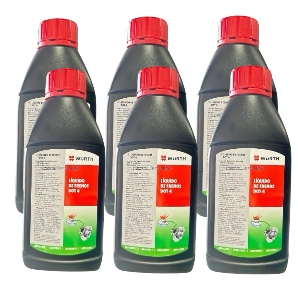 Líquido de Frenos Würth DOT 4 500ml – Fluido Profesional Alta Temperatura para ABS, DOT3/DOT4 Coches y Motos
