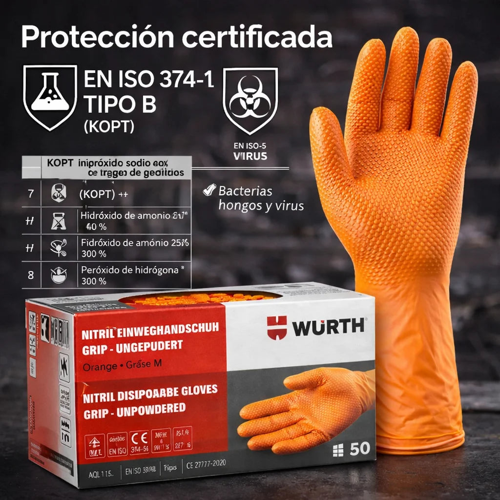 Guantes de Nitrilo Diamantados Würth x50 – Desechables con Agarre Superior para Taller e Industria