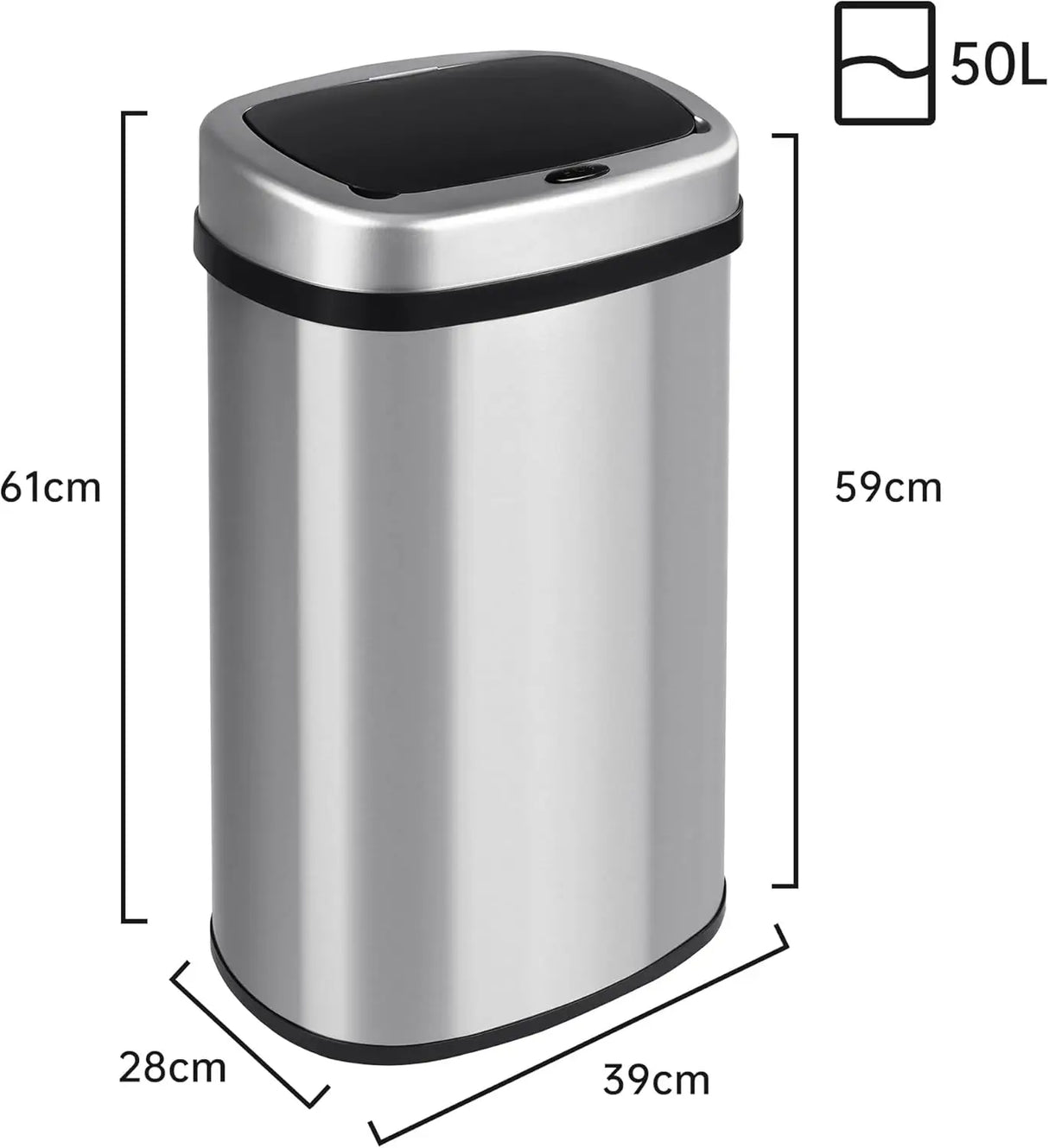 Cubo de Basura Automático T-LoVendo 50L – Sensor Inteligente sin Contacto, Acero Inox y Tapa Automática