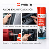 WÜRTH Silicona en Spray Incoloro 500ml - Lubricante para Plástico, Caucho y Metal | Protección Duradera y Anti-estática