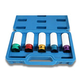 AC Tools Juego de 5 vasos de impacto medidas 15, 17, 19, 21 y 22 mm, con cubierta de nylon para proteger tus llantas. Para pistolas de impacto o llaves de 1/2.