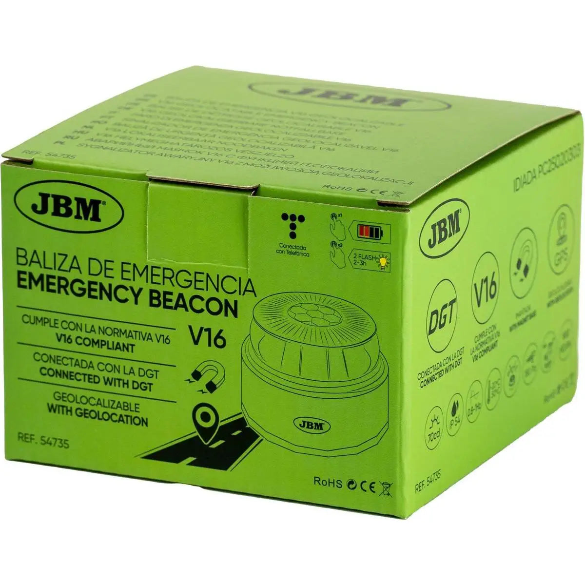 Baliza de Emergencia V16 JBM Geolocalizable – Luz LED 360°, Alcance 1 km, Conectividad DGT 3.0 con SIM, Homologada 2026