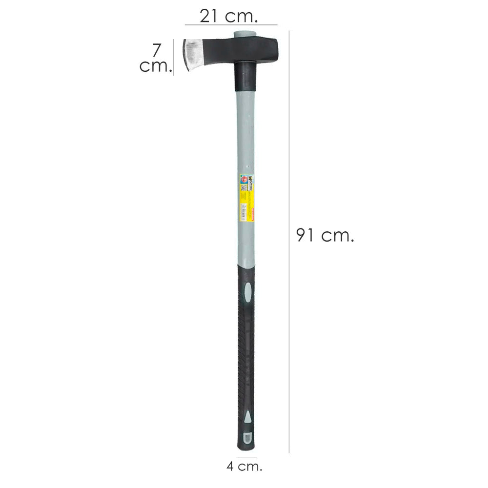 Maza Cuña Tipo Hacha 3 kg con Mango de Fibra de Vidrio – Herramienta de Alta Resistencia