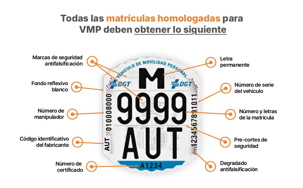 Matrícula Patinete Eléctrico VMP Homologada DGT 2026 – Placa Identificativa Obligatoria para Vehículos de Movilidad Personal, Resistente y Fácil Instalación