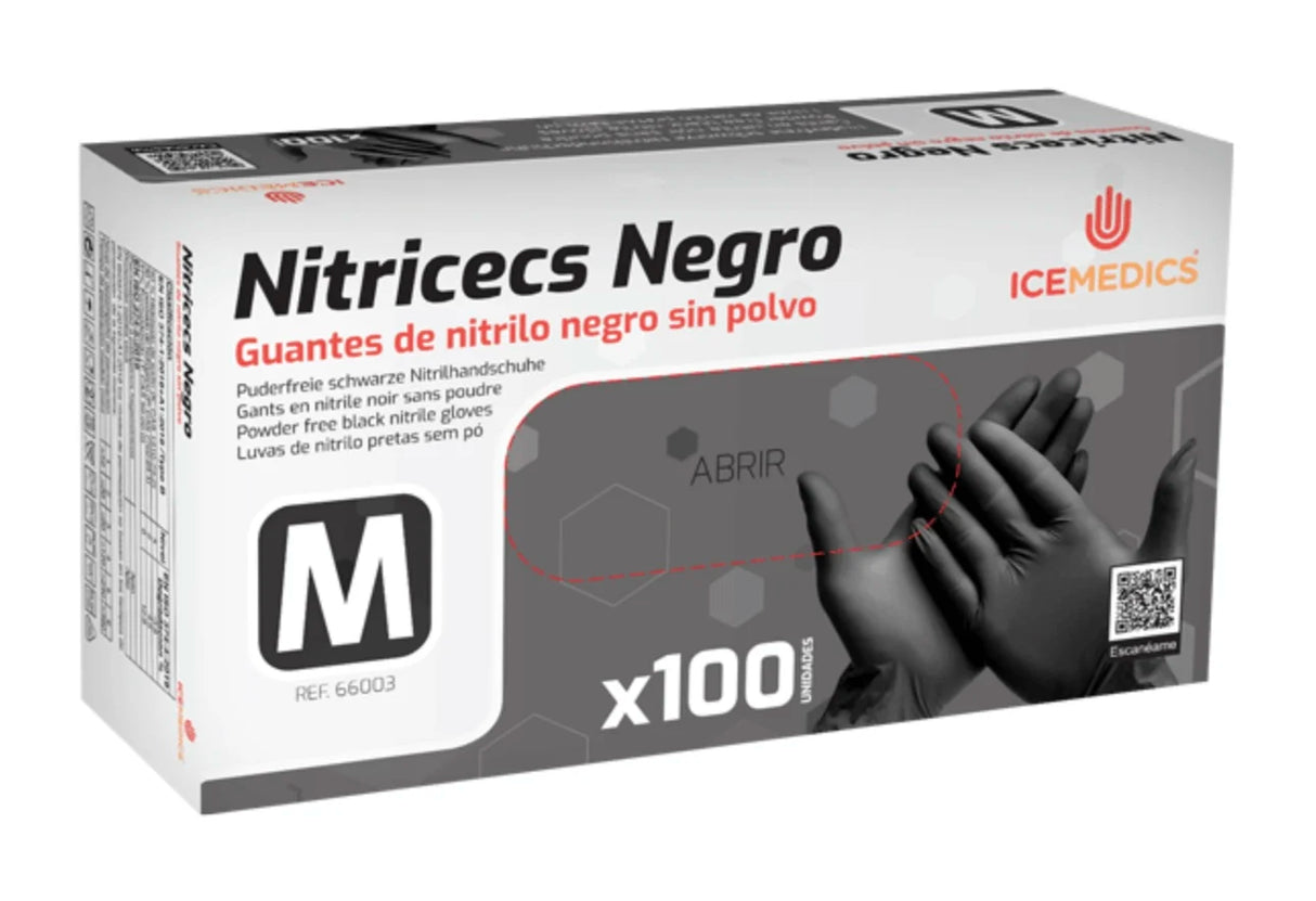 Guantes de Nitrilo Negros Sin Polvo – Caja 100 Unidades Desechables para Uso Profesional