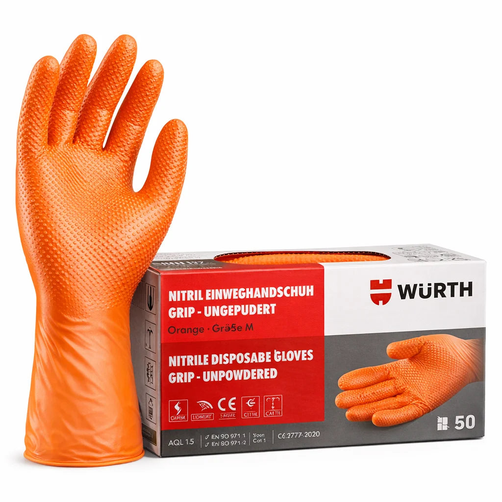 Guantes de Nitrilo Diamantados Würth x50 – Desechables con Agarre Superior para Taller e Industria