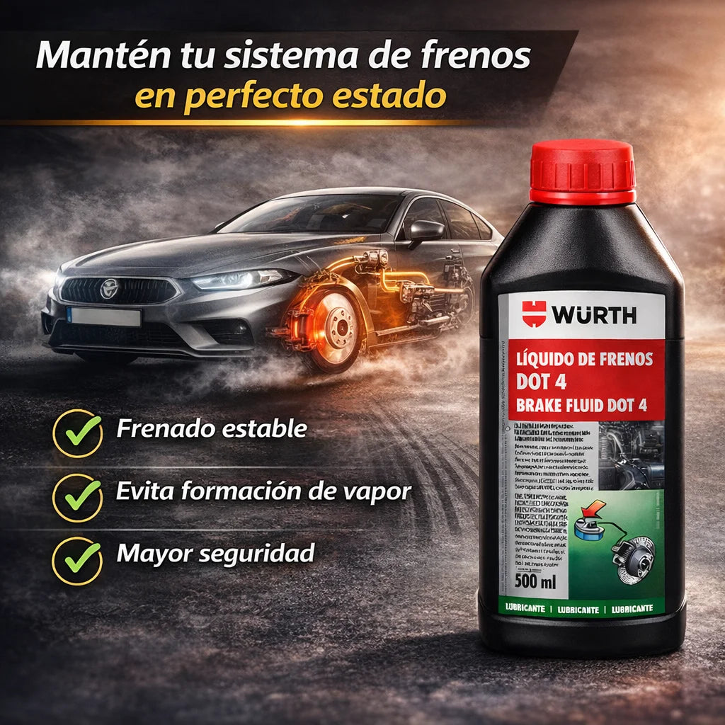 Líquido de Frenos Würth DOT 4 500ml – Fluido Profesional Alta Temperatura para ABS, DOT3/DOT4 Coches y Motos