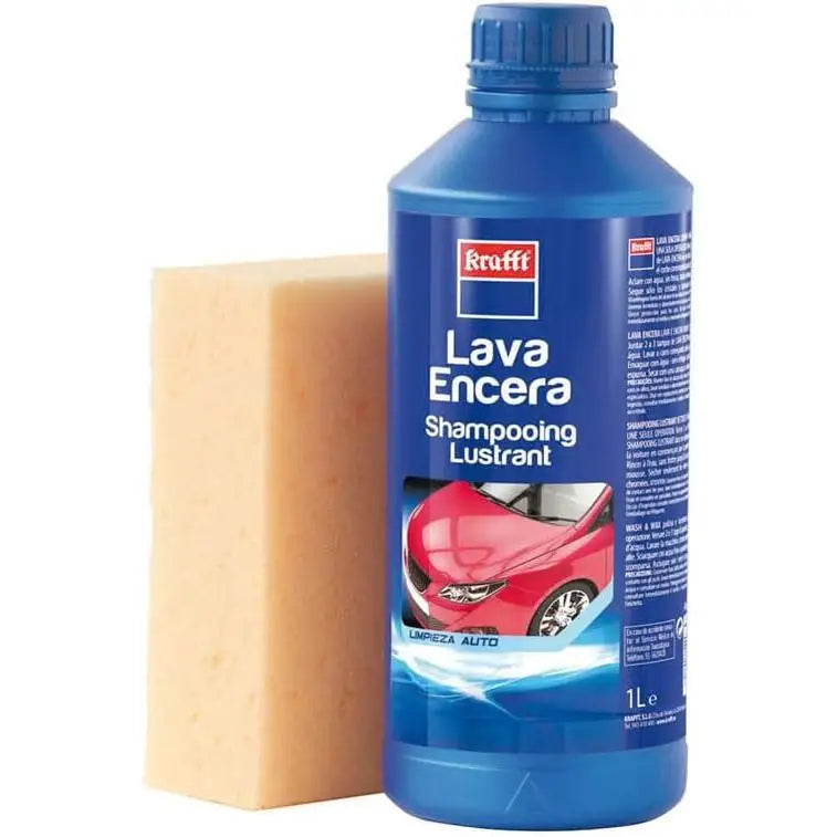 Krafft Lava Encera + Esponja – Limpia y Abrillanta el Coche en una Sola Operación