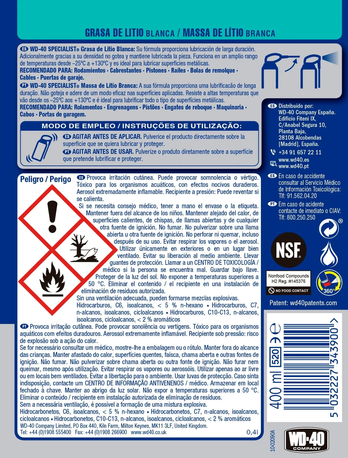 Grasa Blanca de Litio WD-40 Specialist 400ml