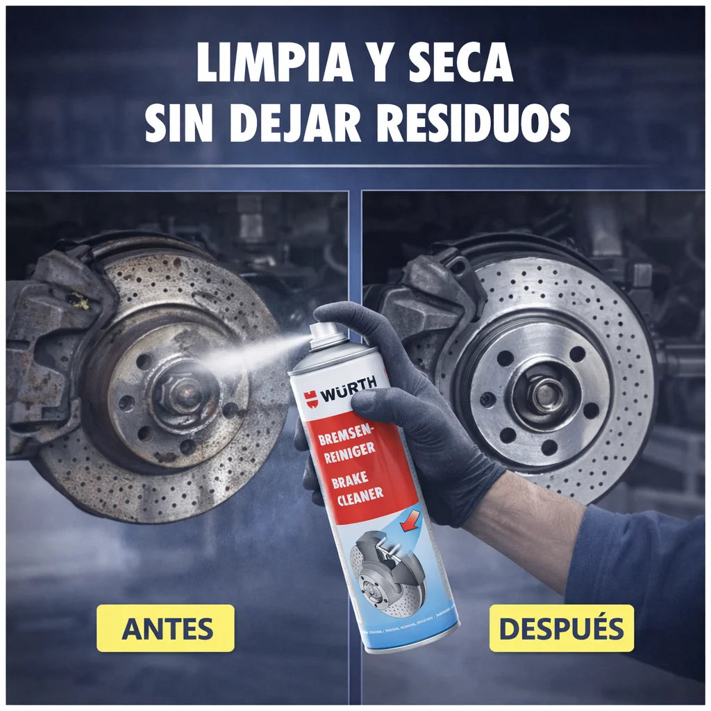 Limpiador de Frenos Würth Profesional Spray 500 ml – Desengrasante Sin Residuos para Discos, Tambor y Piezas Mecánicas