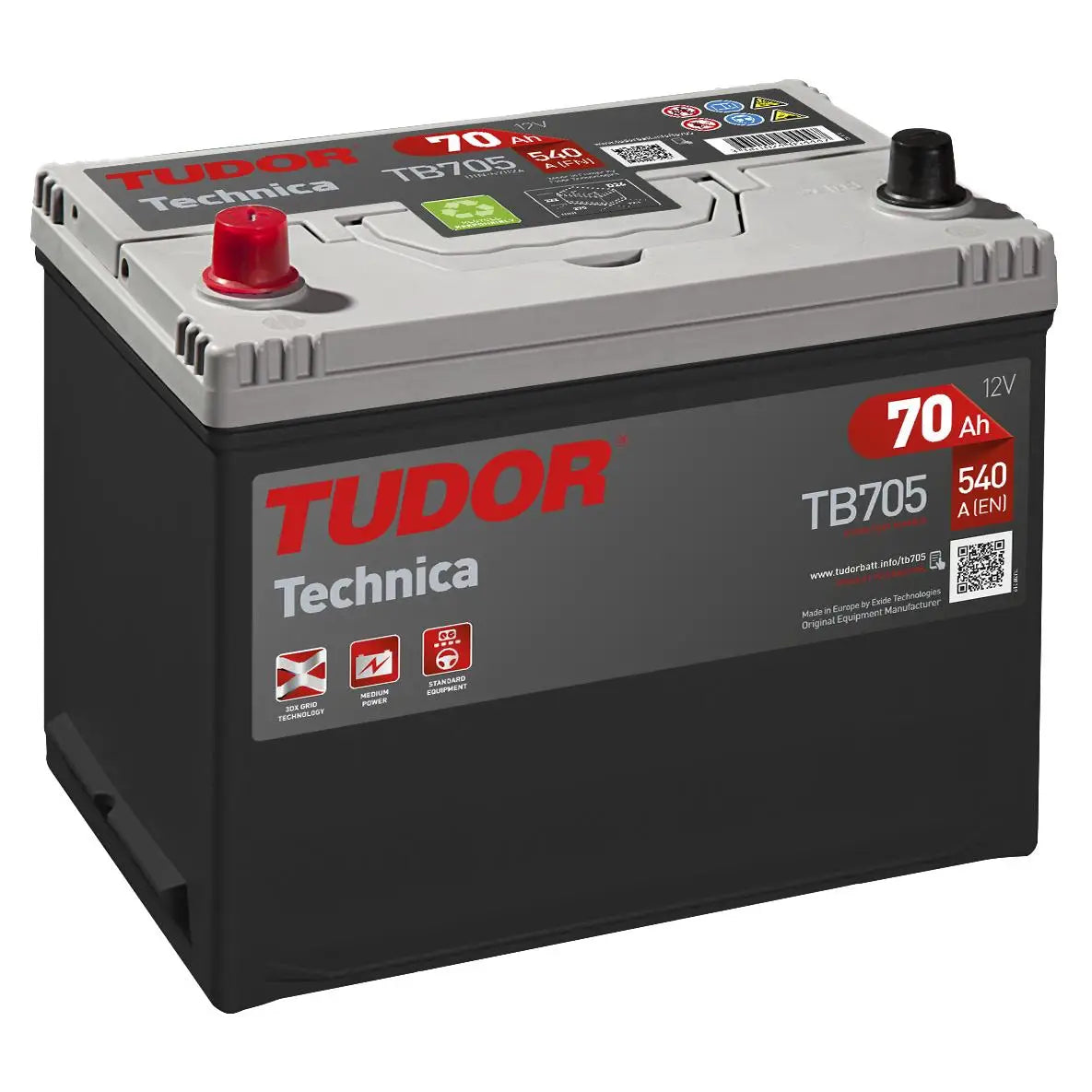 Batería Tudor TB705 70Ah D23R – Alta Calidad y Arranque Fiable para Vehículos