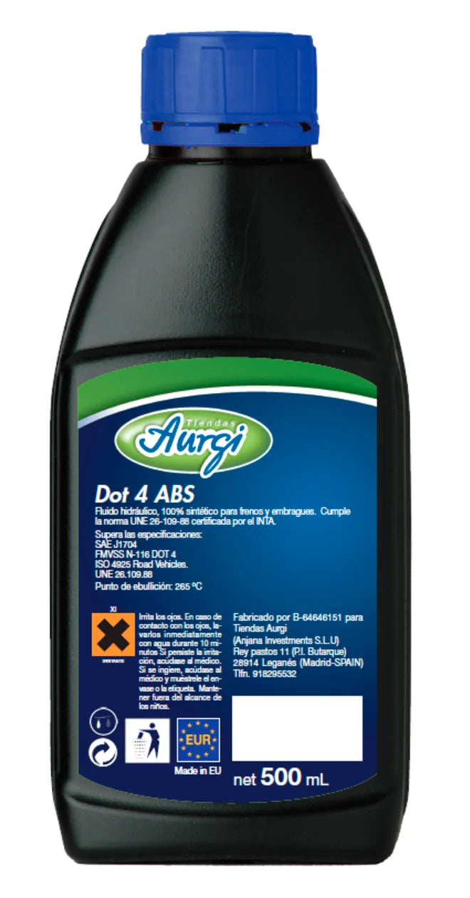 Líquido de Frenos Sintético AURGI DOT 4 0,5L – Fluido de Alto Rendimiento para Sistemas de Frenado