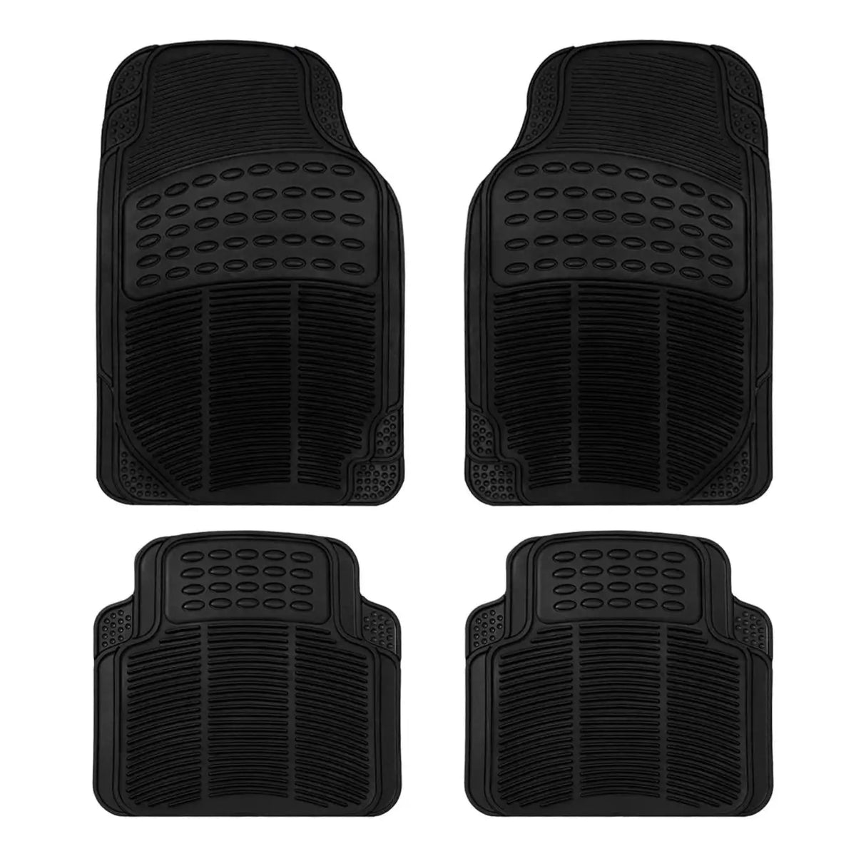 Alfombrillas de Goma Universales para Coche 4 Piezas – Negro Recortables, Antideslizantes y Resistentes al Agua (2 Delanteras + 2 Traseras)