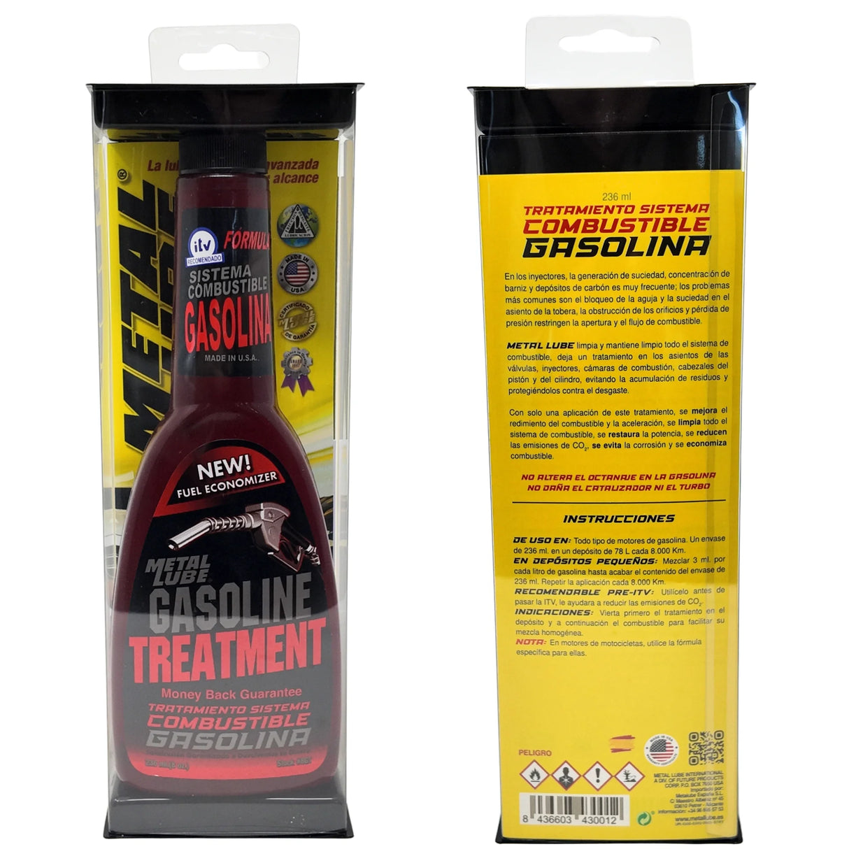 Metal Lube Aditivo Gasolina 236 ml – Tratamiento para Sistema de Combustible y Limpieza de Inyectores