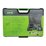 JBM 54250 Maletín de Herramientas de 216 Piezas Cincadas con Vasos de 12 Cantos, Carracas de 72 Dientes y Cuadrados 1/4", 3/8" y 1/2"