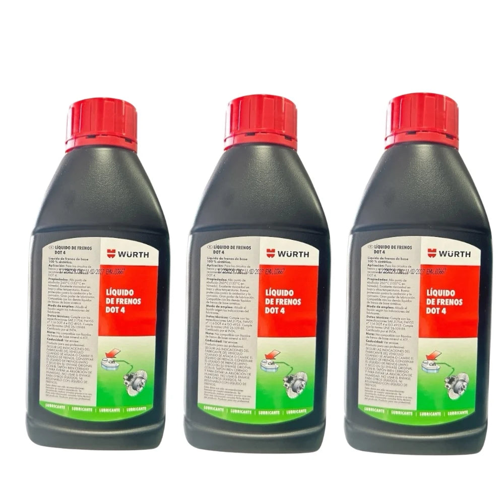 Líquido de Frenos Würth DOT 4 500ml – Fluido Profesional Alta Temperatura para ABS, DOT3/DOT4 Coches y Motos