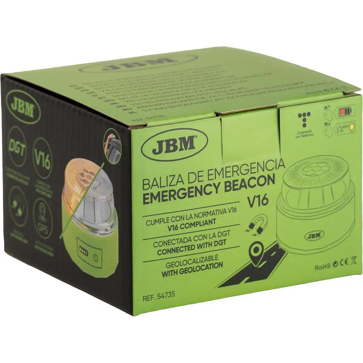 Baliza de Emergencia V16 JBM Geolocalizable – Luz LED 360°, Alcance 1 km, Conectividad DGT 3.0 con SIM, Homologada 2026