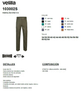 Pantalón de Trabajo Velilla 103002S Stretch Slim Fit – Elástico y Resistente con Doble Costura
