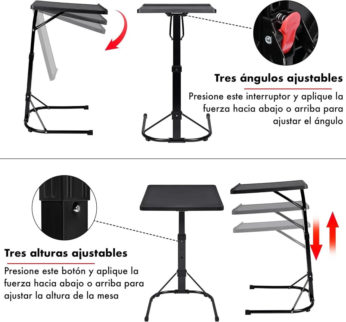 Mesa Auxiliar Plegable T-LoVendo Forma C – Altura Ajustable e Inclinable para Portátil, Sofá y Lectura