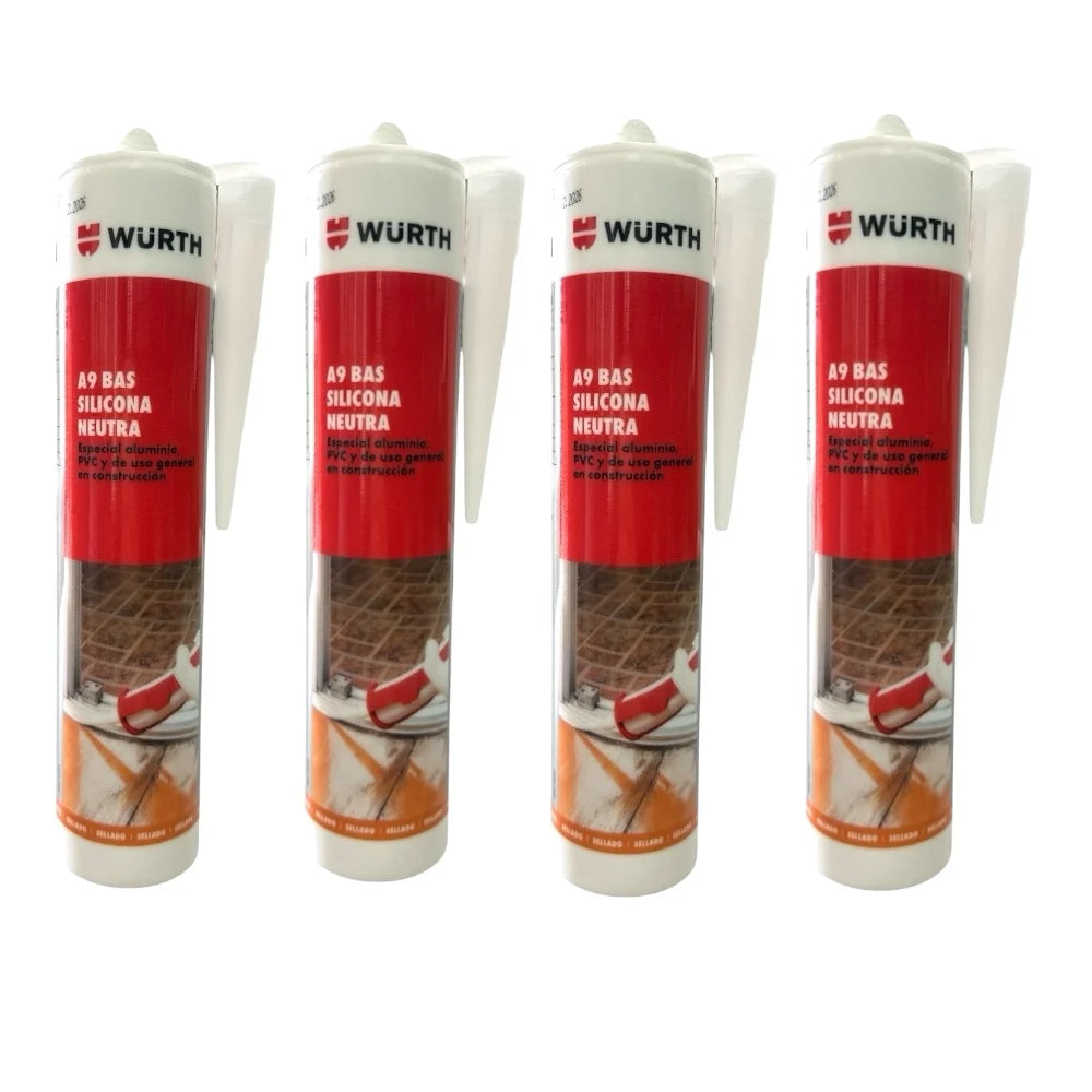 Silicona Blanca Neutra Würth A9 BAS 310 ml – Sellador Profesional para Aluminio, PVC y Construcción