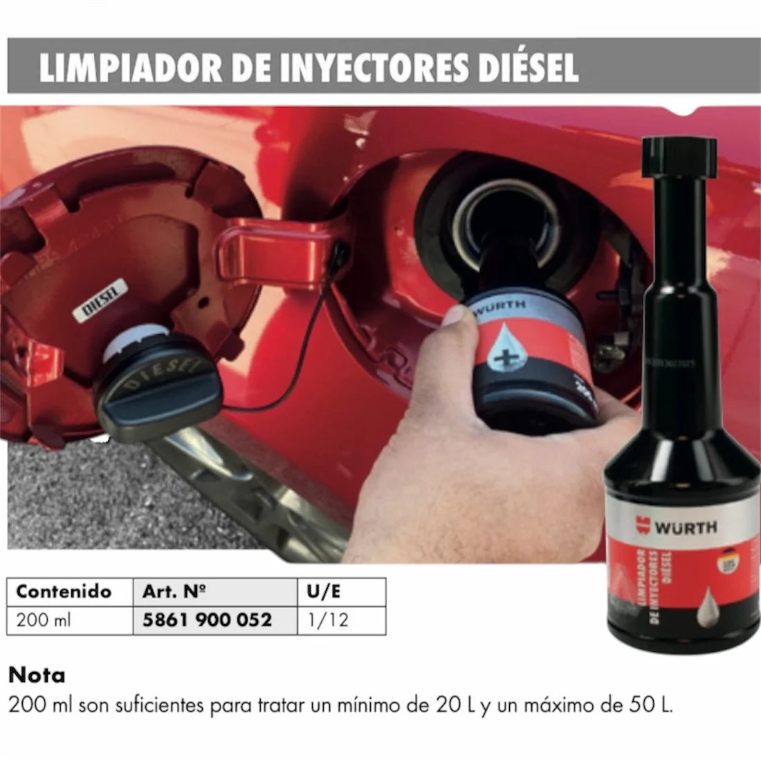 Tratamiento Diesel Würth 200 ml Antihumos PRE-ITV – Aditivo para Mejora de Rendimiento y Reducción de Emisiones