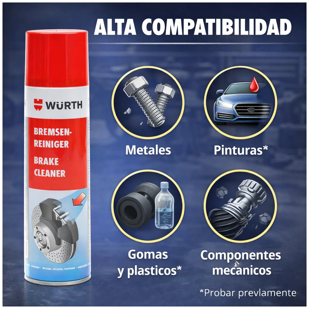 Limpiador de Frenos Würth Profesional Spray 500 ml – Desengrasante Sin Residuos para Discos, Tambor y Piezas Mecánicas