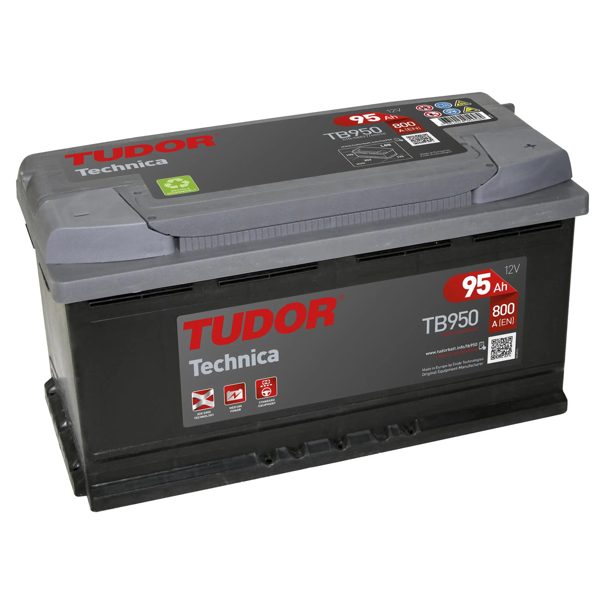 Batería Tudor TB950 95Ah H8 – Alta Capacidad y Potencia de Arranque