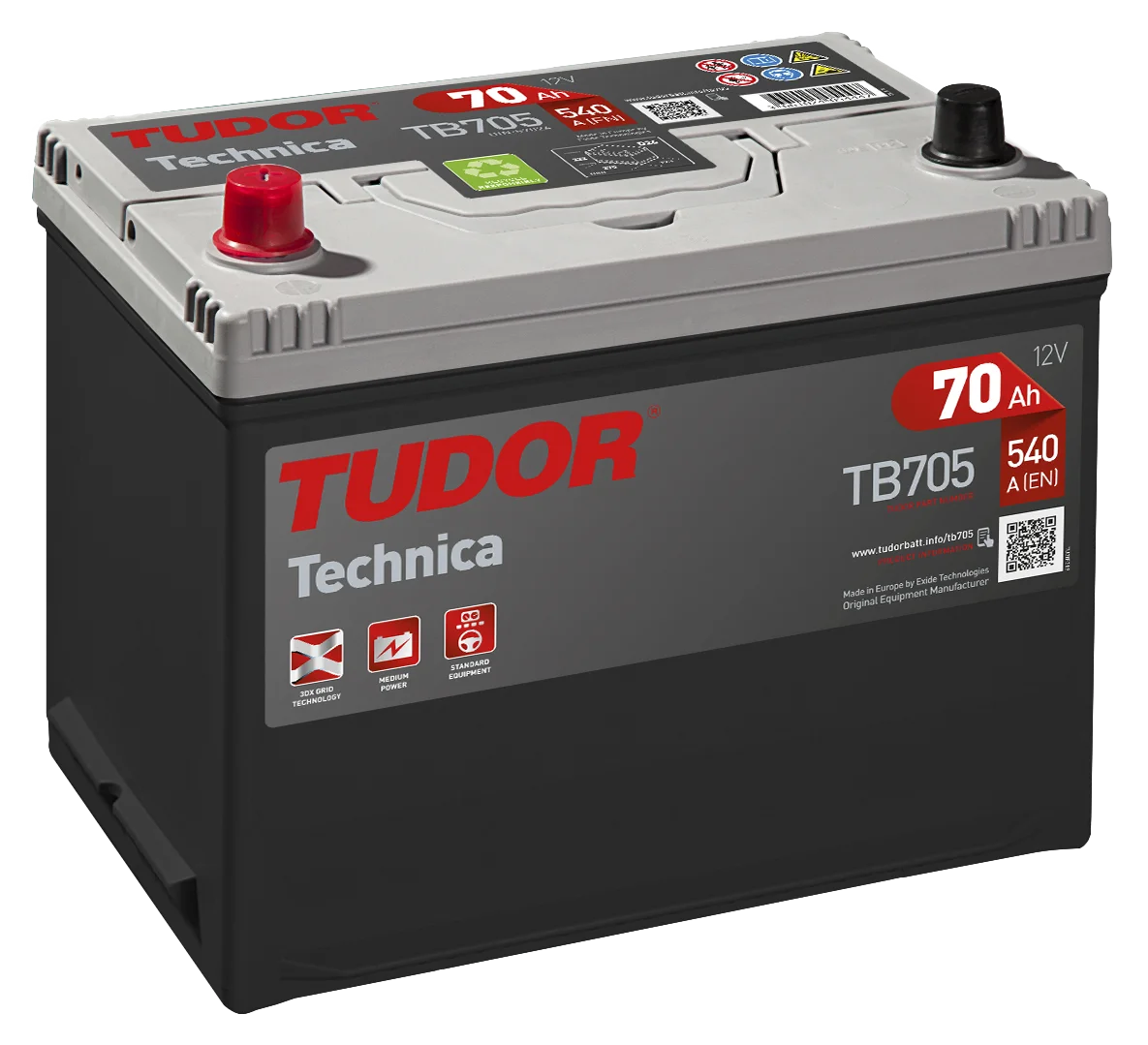 Batería Tudor TB705 70Ah D23R – Alta Calidad y Arranque Fiable para Vehículos