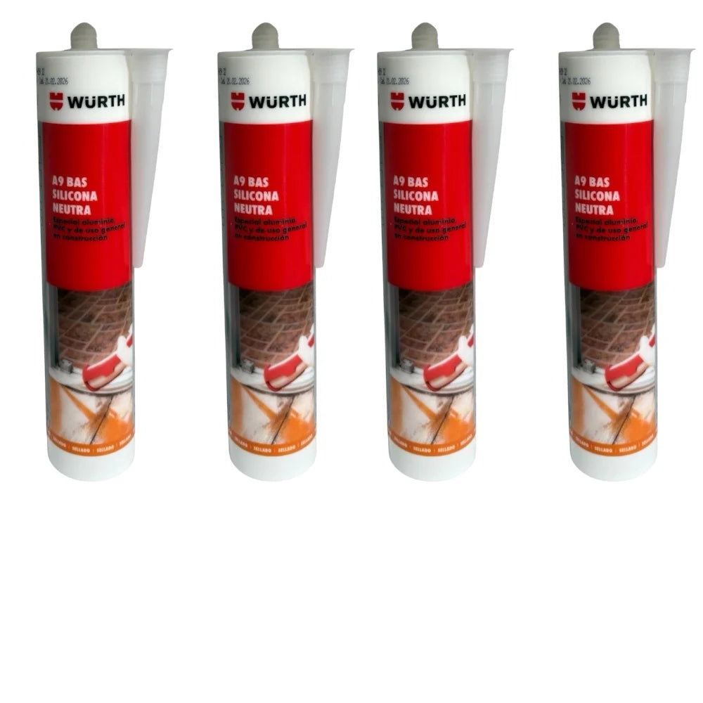 Silicona Blanca Neutra Würth A9 BAS 310 ml – Sellador Profesional para Aluminio, PVC y Construcción
