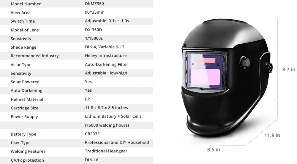 Casco de Soldadura DEKO Solar con Oscurecimiento Automático – Ajustable 4/9-13 para MIG/MMA