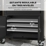 Carro de Herramientas HOMCOM con 3 Cajones y Panel Pegboard – Organizador de Taller con Ruedas Negro