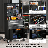 Carro de Herramientas HOMCOM con 3 Cajones y Panel Pegboard – Organizador de Taller con Ruedas Negro